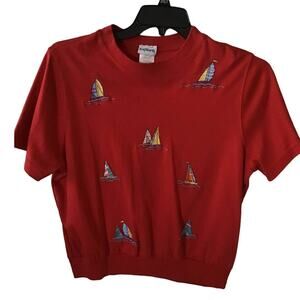 Bonworth Women's Pullover Shirt with Embroidered Sailboats Size M Petite